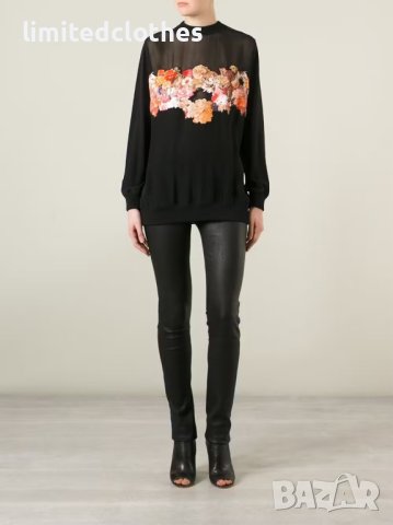 GIVENCHY Black Floral & Butterfly Silk Дамска Копринена Блуза тип Пуловер size 36, снимка 4 - Блузи с дълъг ръкав и пуловери - 42320782