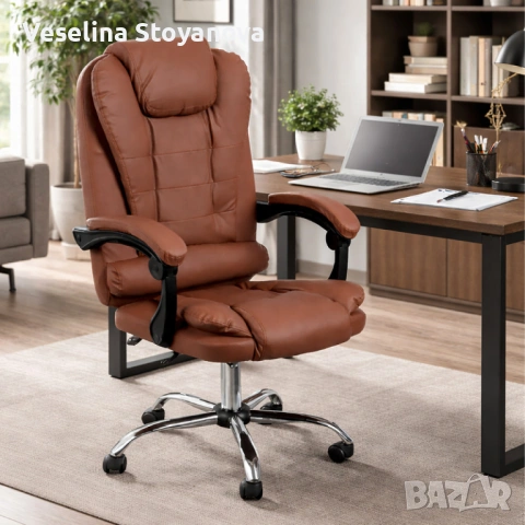 Ергономичен офис стол с лумбална опора от еко к.о.ж.а – комфорт за дълги часове без болки, снимка 2 - Столове - 53148396