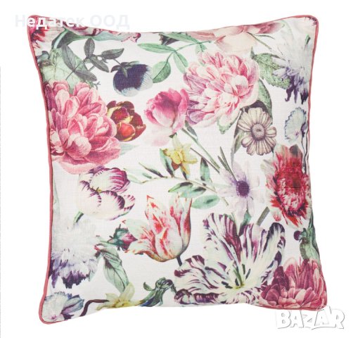 Декоративна възглавница, Флорална, 45x45см, Бял/ розов
