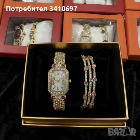 Материали: метален златист корпус, декоративни кристали, метални елементи и нежни камъчета в розов и, снимка 8 - Бижутерийни комплекти - 52569161