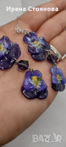 Обеци с естествен цвят на градински теменужки. Необичайно и стилно допълнение към вашия тоалет.
, снимка 5 - Обеци - 50501588