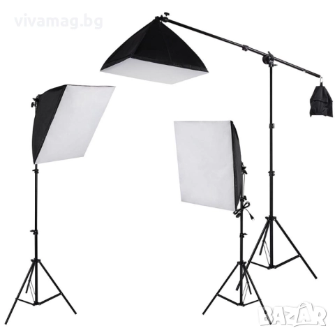 Фотостудиен комплект софтбокс 3бр, рамо жираф, 3 х 135W крушки, снимка 4 - Светкавици, студийно осветление - 51992000