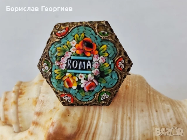 Стара сребърна брошка Италия Рим 