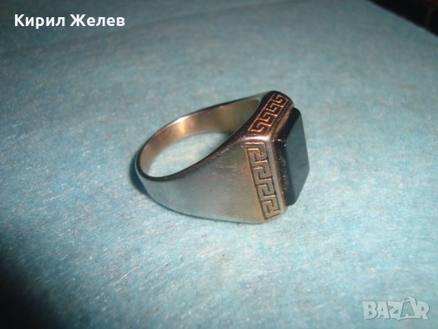 ПОСРЕБРЕН СТАР СТОМАНЕН ВЕРСАЧЕ СТИЛ ПРЪСТЕН с ПОЛИРАН ЧЕРЕН ОНИКС КЛАСИЧЕСКИ АРТ ДЕКО МОДЕЛ 26344, снимка 3 - Пръстени - 34806285