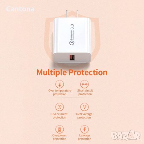 18W QC3.0 Бързо зарядно, 5VDC-3A/ 9VDC-2A/ 12VDC-1.5A, XY-0029B, снимка 4 - Оригинални зарядни - 40045280