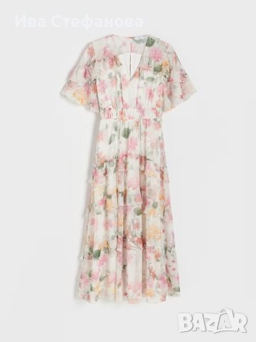 Разкошна нова  дълга елегантна феерична рокля флорален принт нежни цветя волани къдри , снимка 3 - Рокли - 42183757