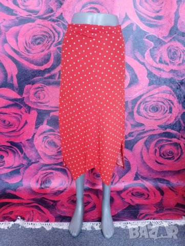 Bershka Оранжева пола на бели точки до коляното М , снимка 1