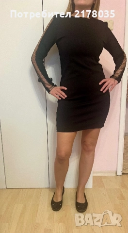 Черна рокля с ефектни ръкави, М размер 