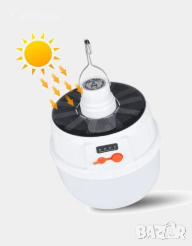 Мощна LED лампа, вграден акумулатор, соларно и USB зареждане