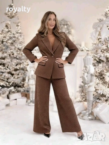 Кафяв Дамски Комплект с Камъни 