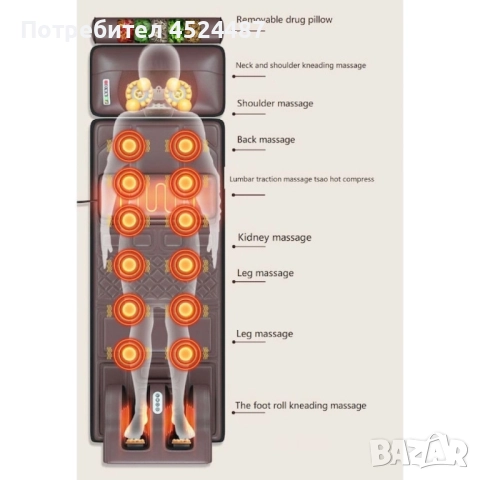 Масажен матрак с вибрационно отопление и масаж на краката – Пълна релаксация у дома, снимка 13 - Масажори - 51815989