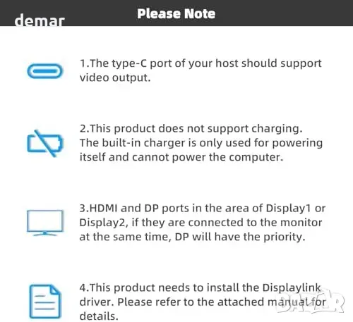 WAVLINK USB-C DisplayLink Docking Station с 2× HDMI/DP, Gigabit Ethernet и 6× USB 3.0, снимка 5 - Друга електроника - 55850039