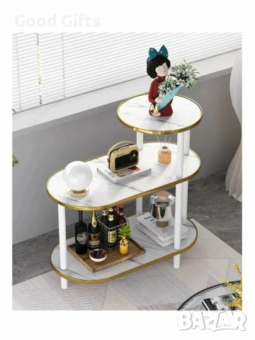 Триетажна Мраморна помощна Масичка – Компактният Органайзер за Всеки Дом