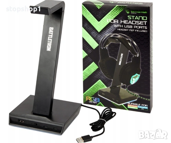  ОСВЕТЯВАЩА СТОЙКА ЗА СЛУШАЛКИ 3x USB Battletron, снимка 3 - Слушалки и портативни колонки - 53286013