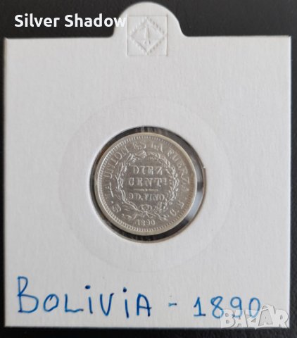 Сребърна монета Боливия 10 Сентавос 1890 г., снимка 1