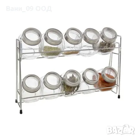 Сет 10 бурканчета за подправки със стойка