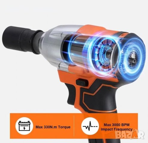 Topshak Безчетков Ударен Гайковерт 330Nm Батерия 3Ah Зарядно Куфар, снимка 2 - Други инструменти - 39360109