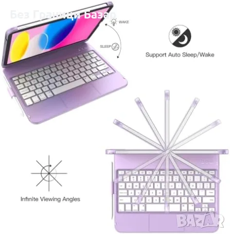 Нов LKV 360° Въртящ калъф с Bluetooth клавиатура за iPad 10.9" A16 10th Gen таблет Айпад кейс защита, снимка 4 - Калъфи, кейсове - 56214043