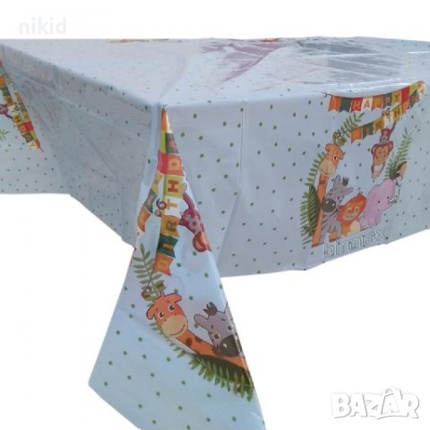 Сафари Джунгла Зоо Диви Животни синя найлонова покривка за парти рожден ден, снимка 2 - Покривки за маси - 38943731