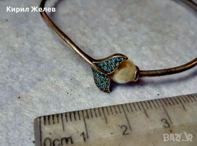 СТАРИННА ПРЕЛЕСТНА СРЕБЪРНА ГРИВНА СРЕБРО ВИСОКА ПРОБА с ЕСТЕСТВЕНА БЯЛА ПЕРЛА и СИНИ ЦИРКОНИ 25977, снимка 5 - Антикварни и старинни предмети - 48493156