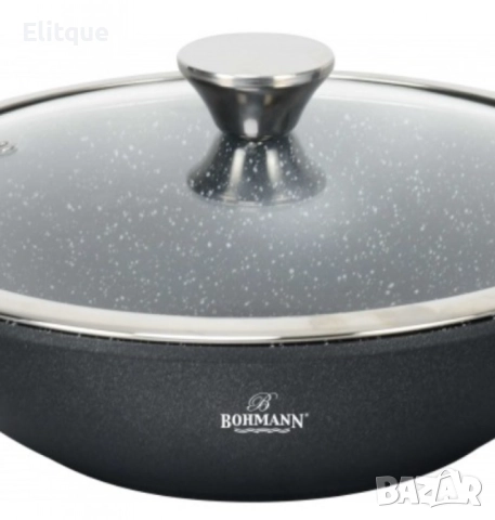 Тиган Уок с капак Bohmann, 28см. 3.4л., Лят алуминий, Подвижна дръжка, Индукция, снимка 4 - Съдове за готвене - 52818797