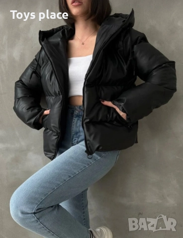 М MEECY Ново пухено кожено черно яке, зимно яке, снимка 2 - Якета - 51400889