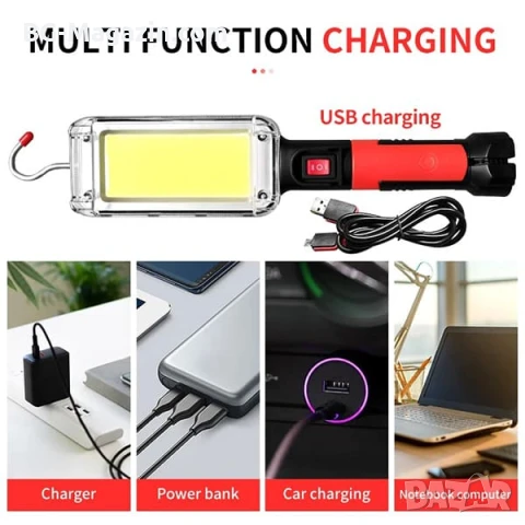 Мощна акумулаторна преносима LED къмпинг лампа осветление фенер с магнит 18650 батерии USB зареждане, снимка 2 - Къмпинг осветление - 51017083