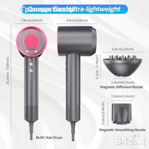 Нов Мощен йонен сешоар 110000RPM 200M йони 3 скорости 4 температури, снимка 5 - Сешоари - 51493401