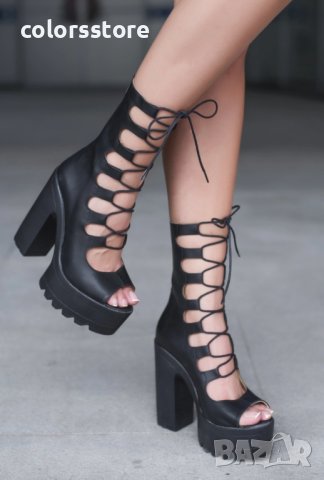 Летни боти на ток - черна кожа - 101