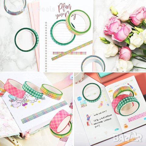 6 ролки декоративнo тиско хартия Washi tape ленти за опаковане занаяти декорация, снимка 5 - Други - 33790323