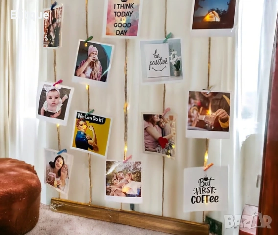 Персонализирана Фото Висулка от Масив – 12 Снимки, Щипки, 3 м LED Светлина, Ютено Въже  , снимка 4 - Подаръци за жени - 53083892