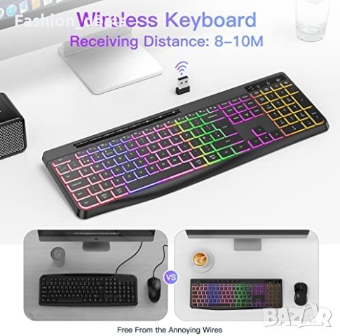 Нова Безжична ергономична игрална клавиатура преносима с LED подсветка