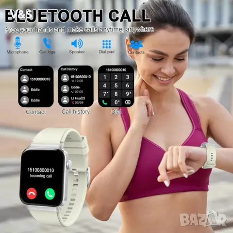 Смарт часовник за мъже, жени, 1,85" смарт часовник (отговаряне/осъществяване на повикване), IP68 вод, снимка 2 - Смарт часовници - 47907196