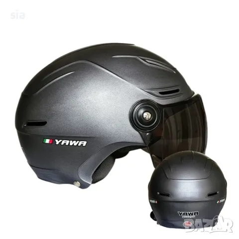 Каска за мотор, шлем за Скутер, Тъмен визьор, Сив Мат