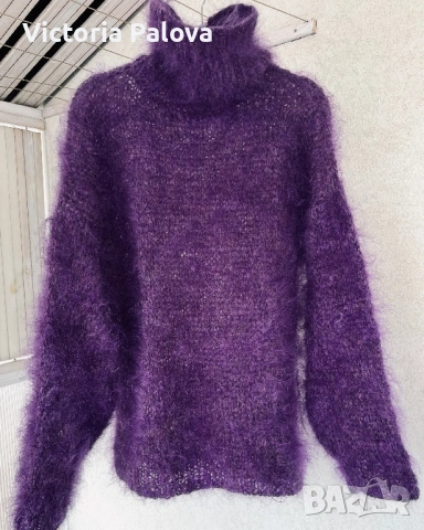 Луксозен мохерен пуловер с дълъг косъм в кралско лилаво, снимка 6 - Блузи с дълъг ръкав и пуловери - 53344090