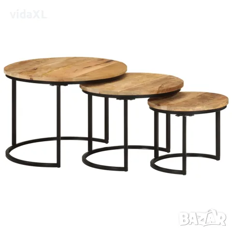 vidaXL Стифиращи маси, 3 бр, манго масив, снимка 8 - Маси - 56147292