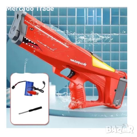 Воден пистолет Mercado Trade, Акула, За деца, 40см., Червен, снимка 6 - Електрически играчки - 41335048