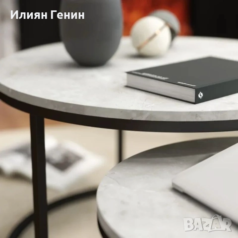 Комплект масички за кафе HOMCOM, 2 кръгли масички за вмъкване, снимка 6 - Маси - 51873797