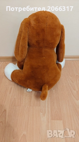 Плюшено куче със синя папийонка, 50x35x50 см, кафяво и бяло, снимка 4 - Плюшени играчки - 51967434