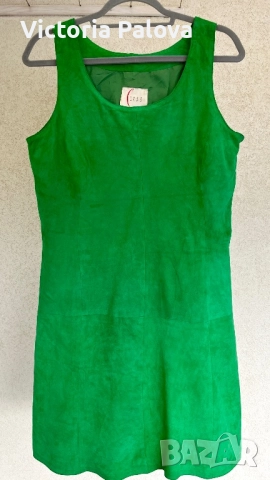 Елегантна кожена рокля уникат велур CLASS INTER , снимка 2 - Рокли - 51754992