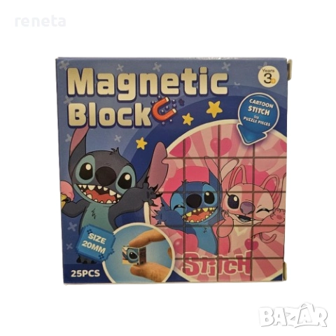 Магнитни кубчета Стич, Пластмасов, Магнитни, 6 картинки