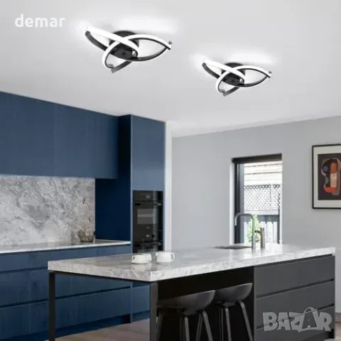 Модерна черна LED таванна лампа 30 W, 6500 K, 37 x 37 см, снимка 3 - Лампи за таван - 55827432