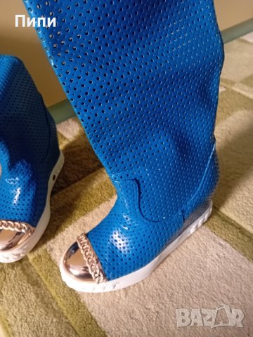 Чисто нови реплика, сини ботуши с вътрешна платформа 