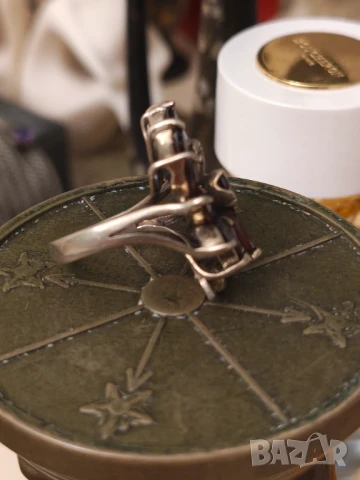 Авторски стар сребърен пръстен гранати и марказити, снимка 4 - Пръстени - 50717794