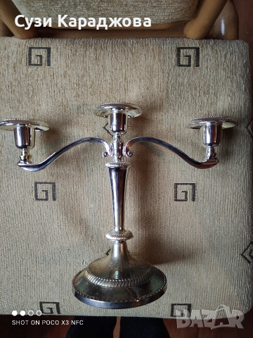 Посребрен метален свещник, снимка 6 - Антикварни и старинни предмети - 53251013