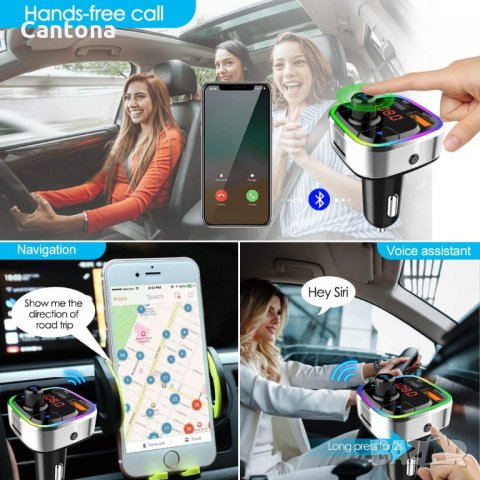 Bluetooth 5.0 FM трансмитер, QC3.0, MP3 плейър, Hands Free, 2 USB порта, RGB LED подсветка, слот за , снимка 5 - Аксесоари и консумативи - 36007850