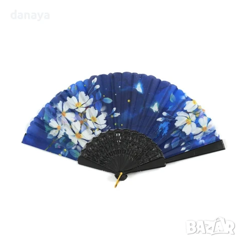 6049 Елегантно дамско ветрило за разхлаждане с принт на цветя