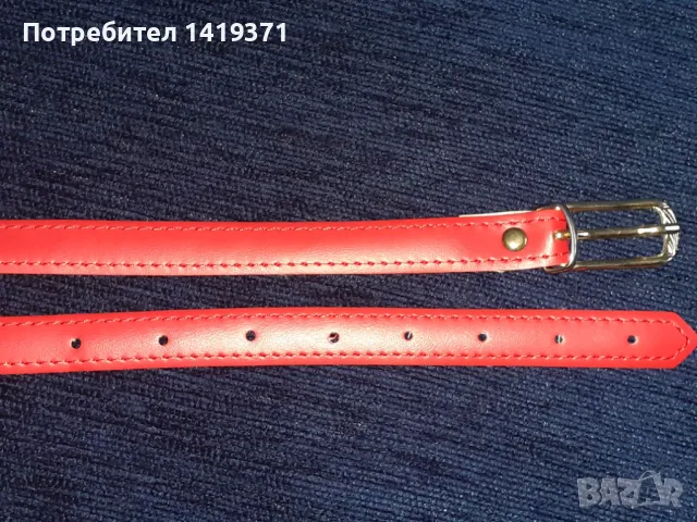 Красив червен кожен дамски колан с дължина 94.5 см, снимка 5 - Колани - 48110355