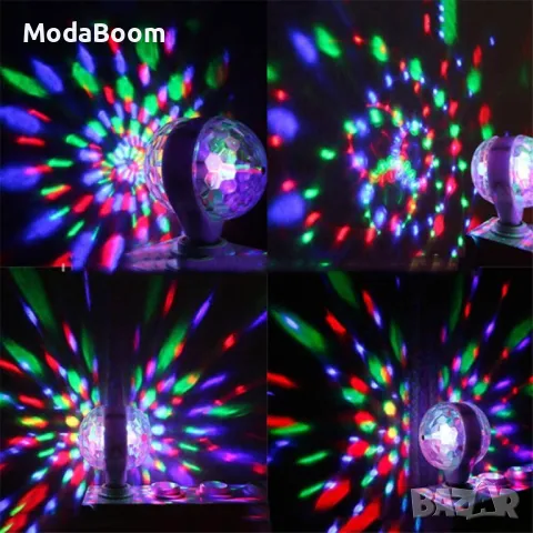 Диско LED лампа, въртяща се крушка - автоматично въртене с кристални топки, снимка 15 - Лед осветление - 48817059