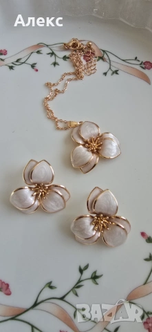 Разкошен комплект колие с обеци, емайл., снимка 3 - Колиета, медальони, синджири - 53829589